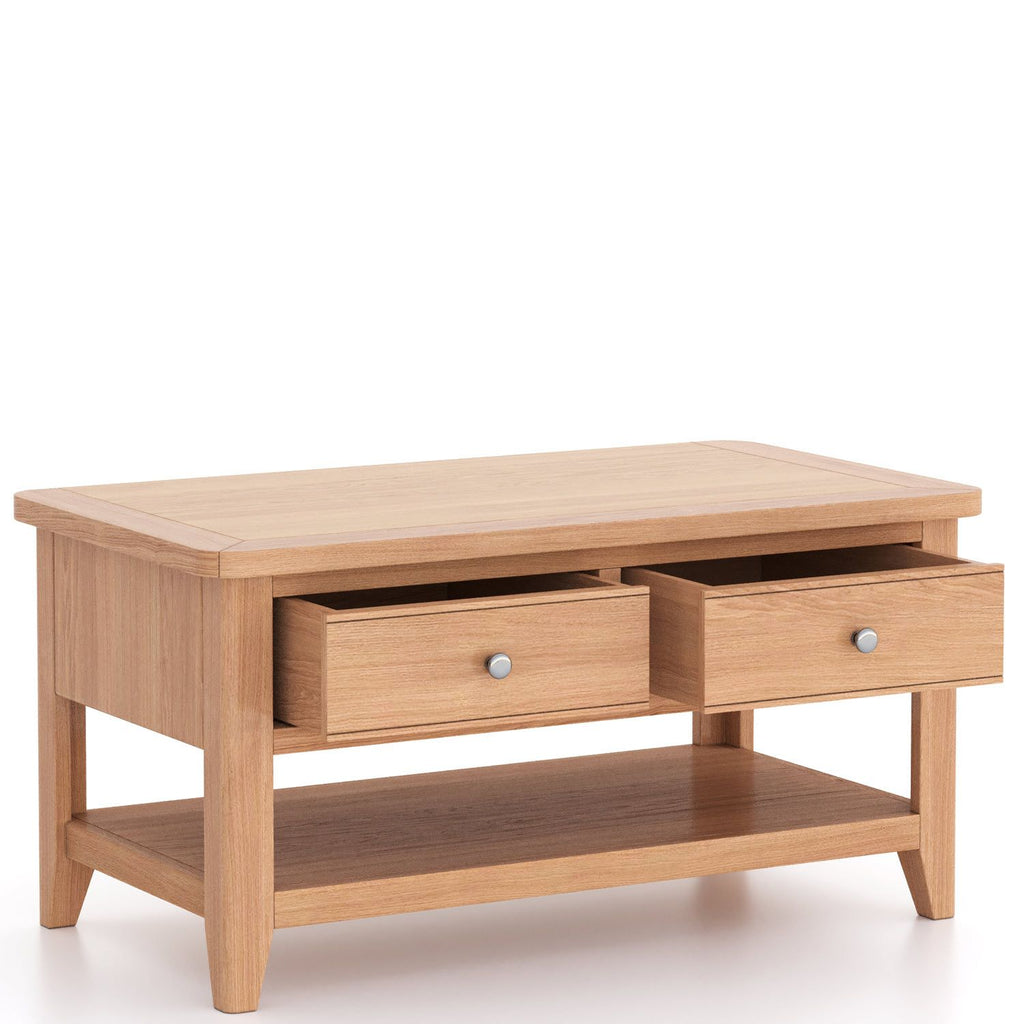 Arlyn Natual Oak Coffee Table 2 Drawers - Home Furniture Interiors