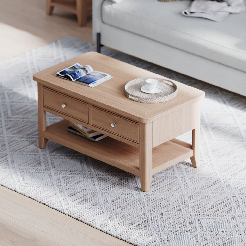 Arlyn Natual Oak Coffee Table 2 Drawers - Home Furniture Interiors