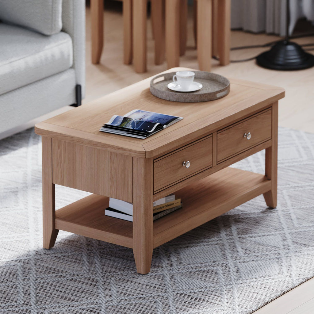 Arlyn Natual Oak Coffee Table 2 Drawers - Home Furniture Interiors