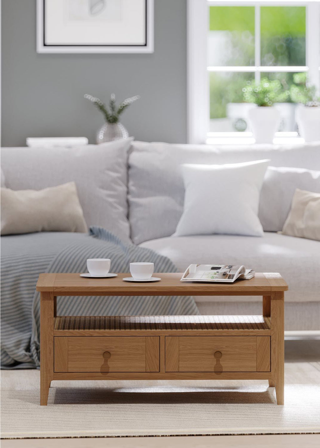 Halmstad Natural Oak 2 drawer Coffee Table - Home Furniture Interiors