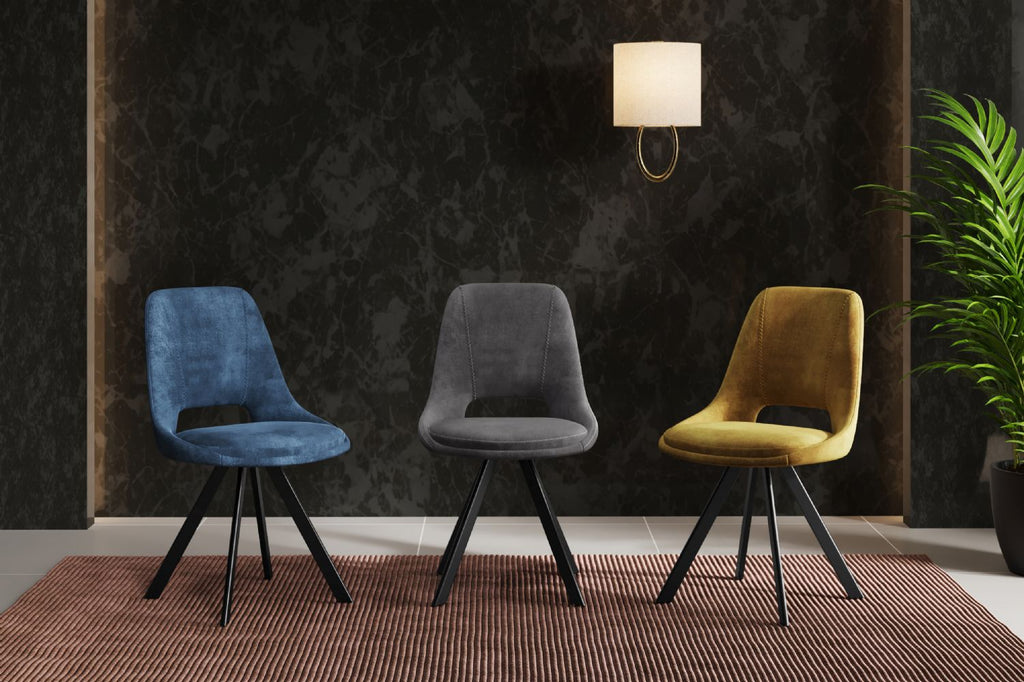 KASPER S Velvet Light Grey Swivel Black Legs - Home Furniture Interiors