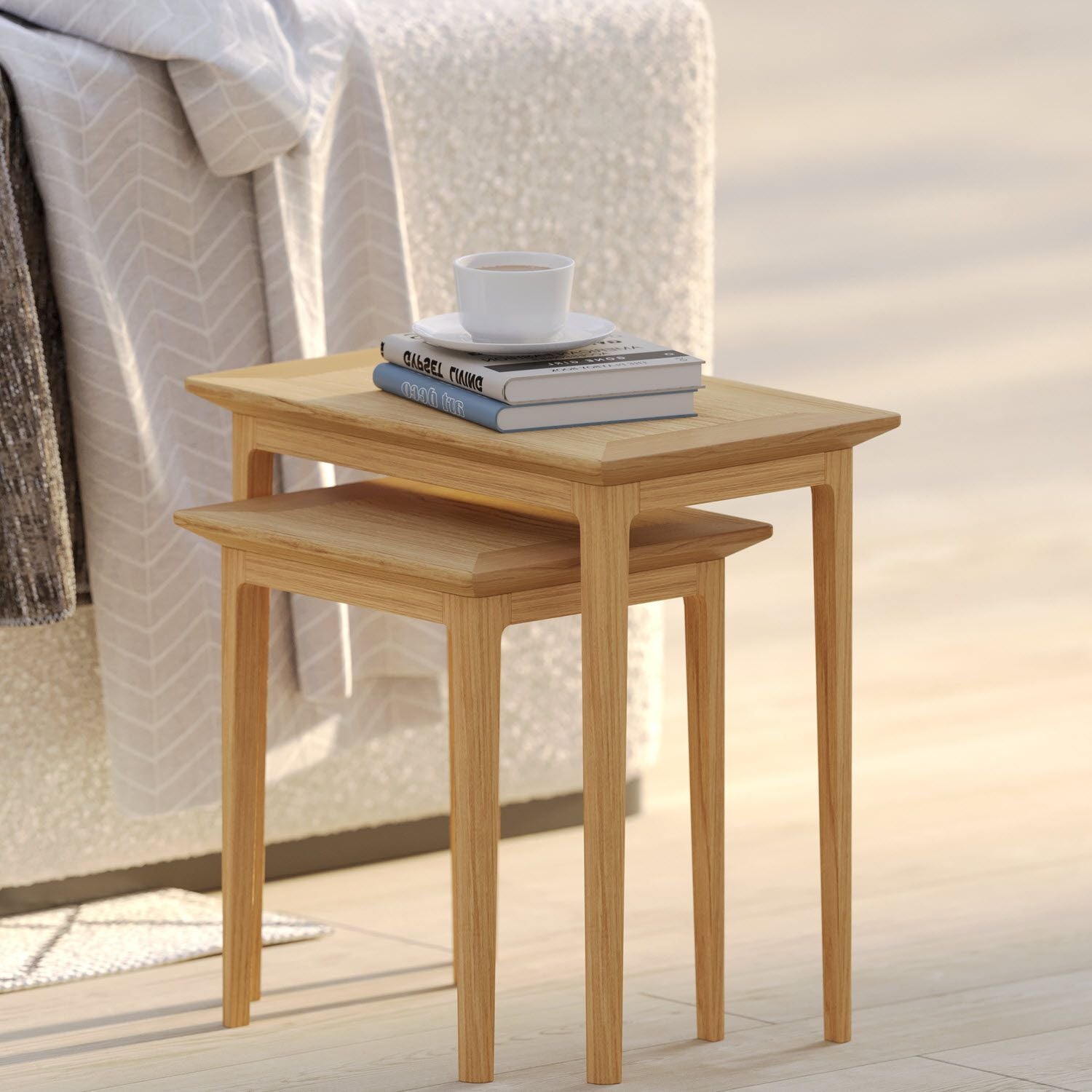 Modern Solid Oak Nest of 2 Tables