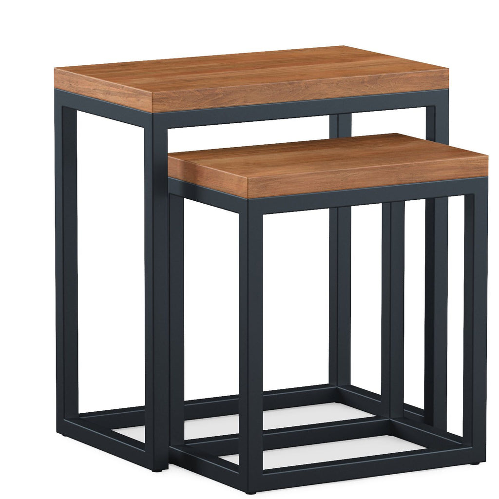 Rectangular Nest of 2 Tables Solid Wood Industrial Style