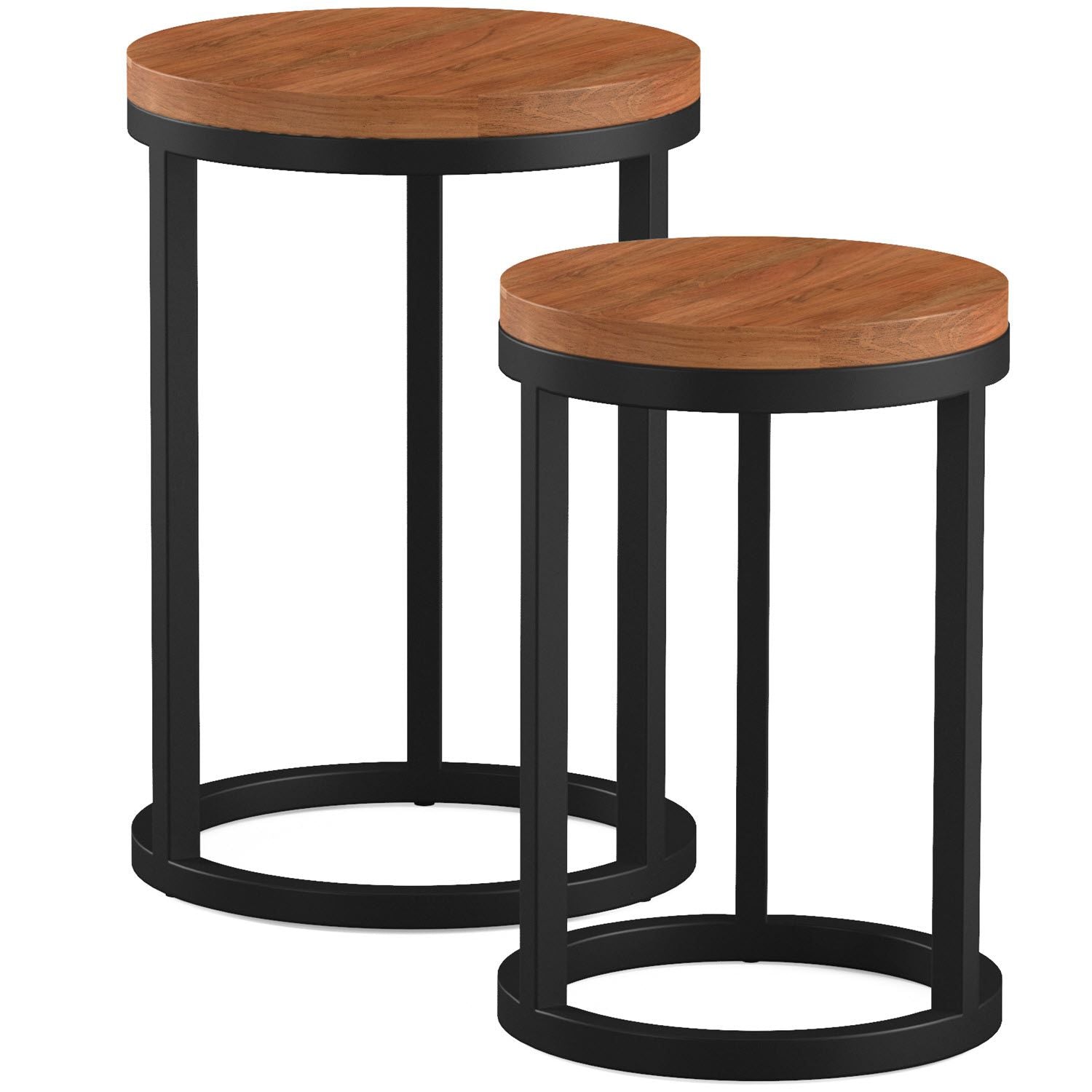 Round Nest of 2 Tables Solid Acacia Wood Industrial Design