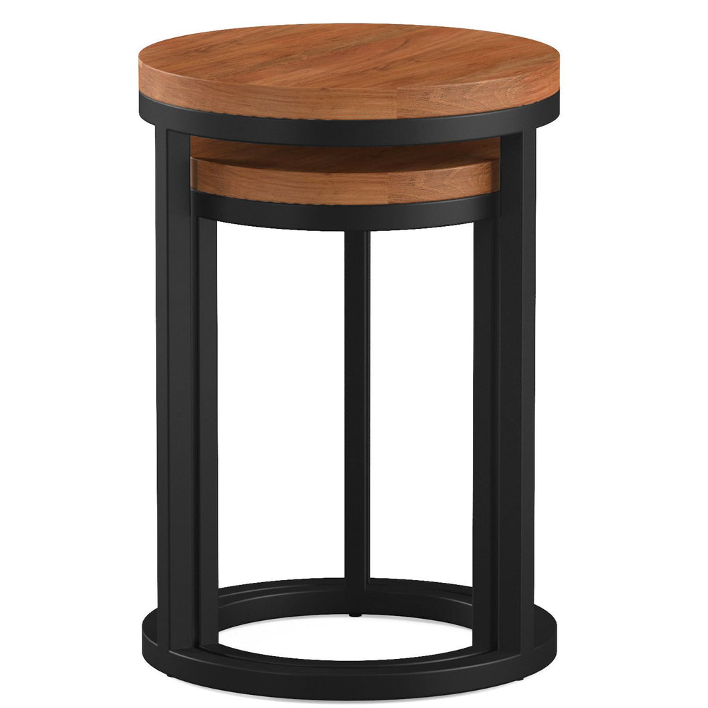 Round Nest of 2 Tables Solid Acacia Wood Industrial Design - Home Furniture Interiors
