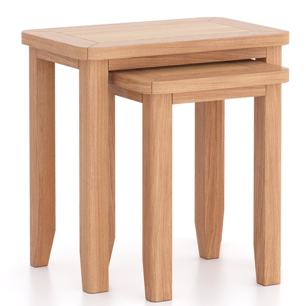 Square Natural Solid Oak Nest of 2 Tables Classic Style