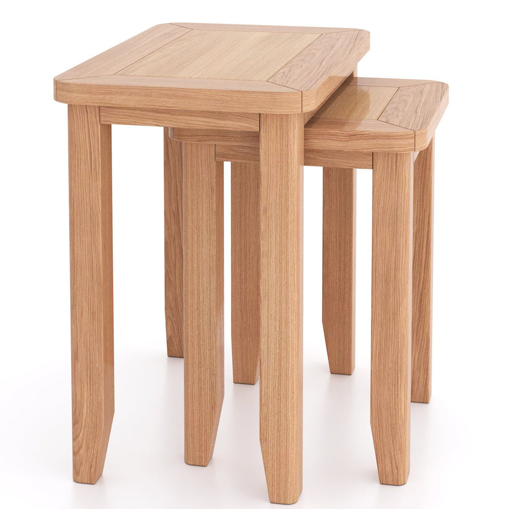 Square Natural Solid Oak Nest of 2 Tables Classic Style - Home Furniture Interiors