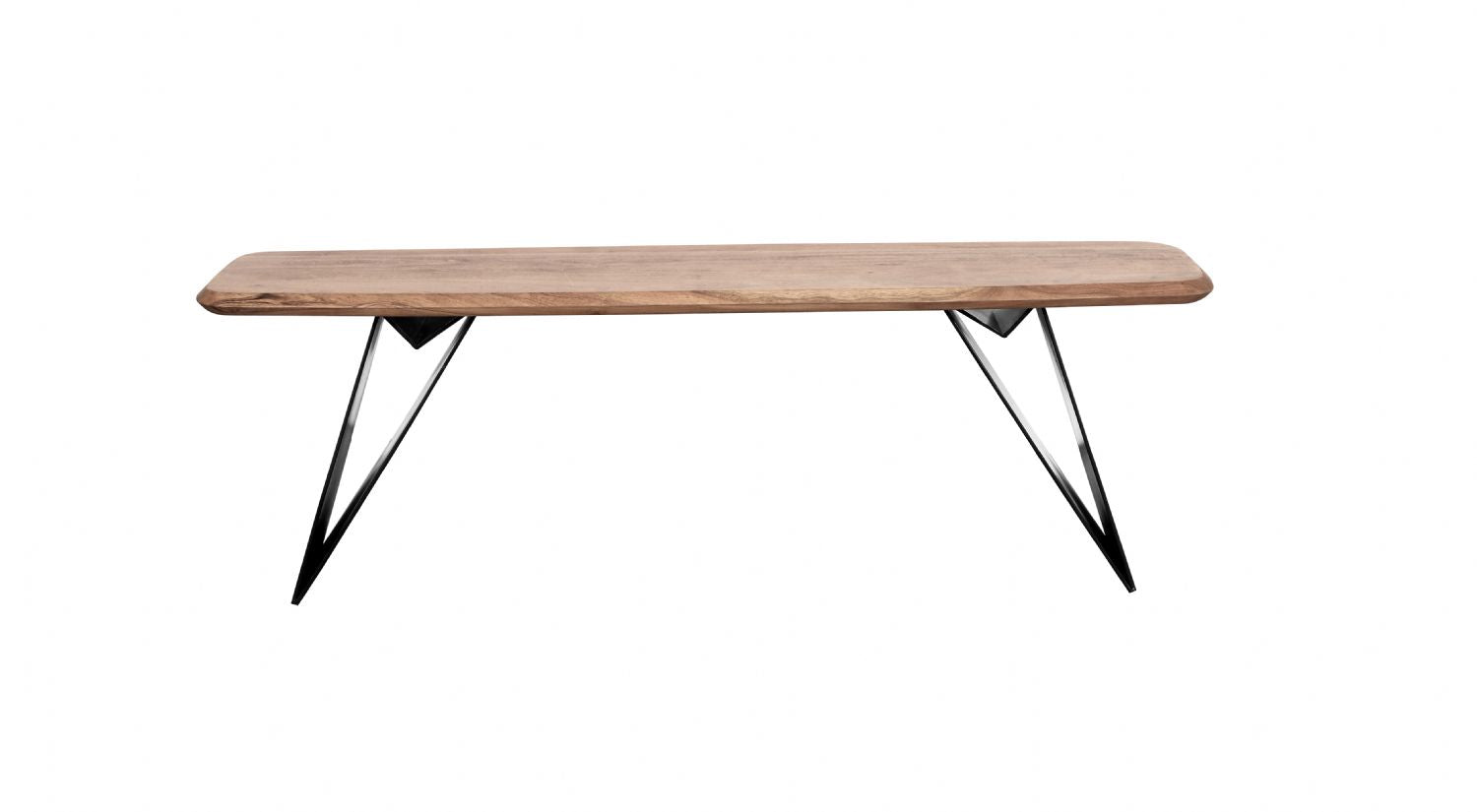 Industrial Natural Acacia Wood Dining Bench with Black Metal Legs - Home Furniture Interiors