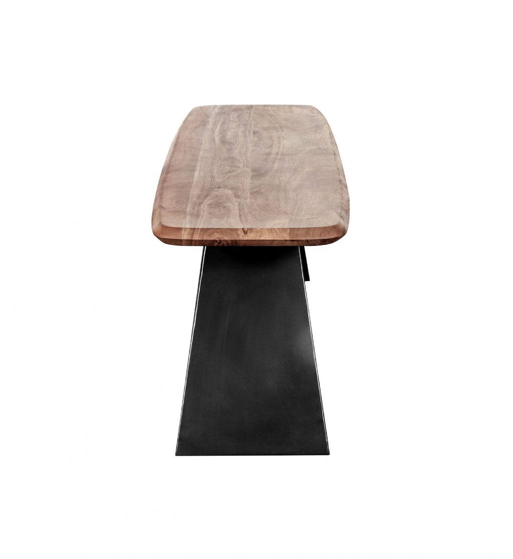 Industrial Natural Acacia Wood Dining Bench with Black Metal Legs - Home Furniture Interiors