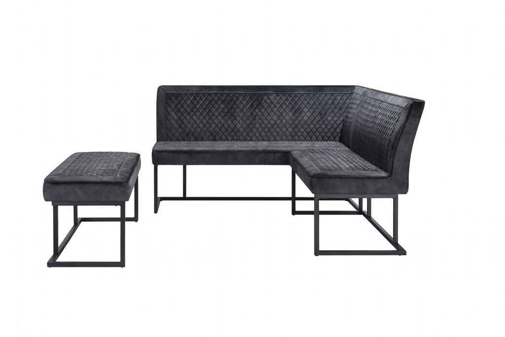 Modern Dark Grey Velvet Fabric Corner Sofa Dining Set with Black Iron Frame LHF - Home Furniture Interiors