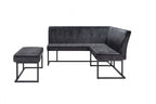 Modern Dark Grey Velvet Fabric Corner Sofa Dining Set with Black Iron Frame LHF - Home Furniture Interiors