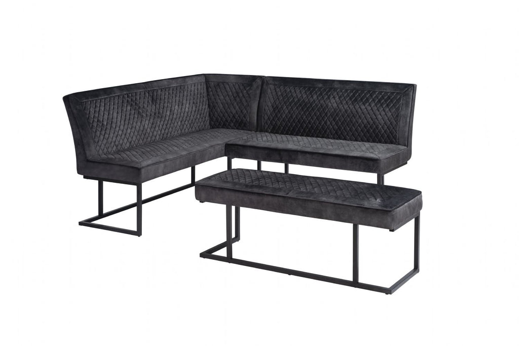 Modern Dark Grey Velvet Fabric Corner Sofa Dining Set with Black Iron Frame LHF - Home Furniture Interiors