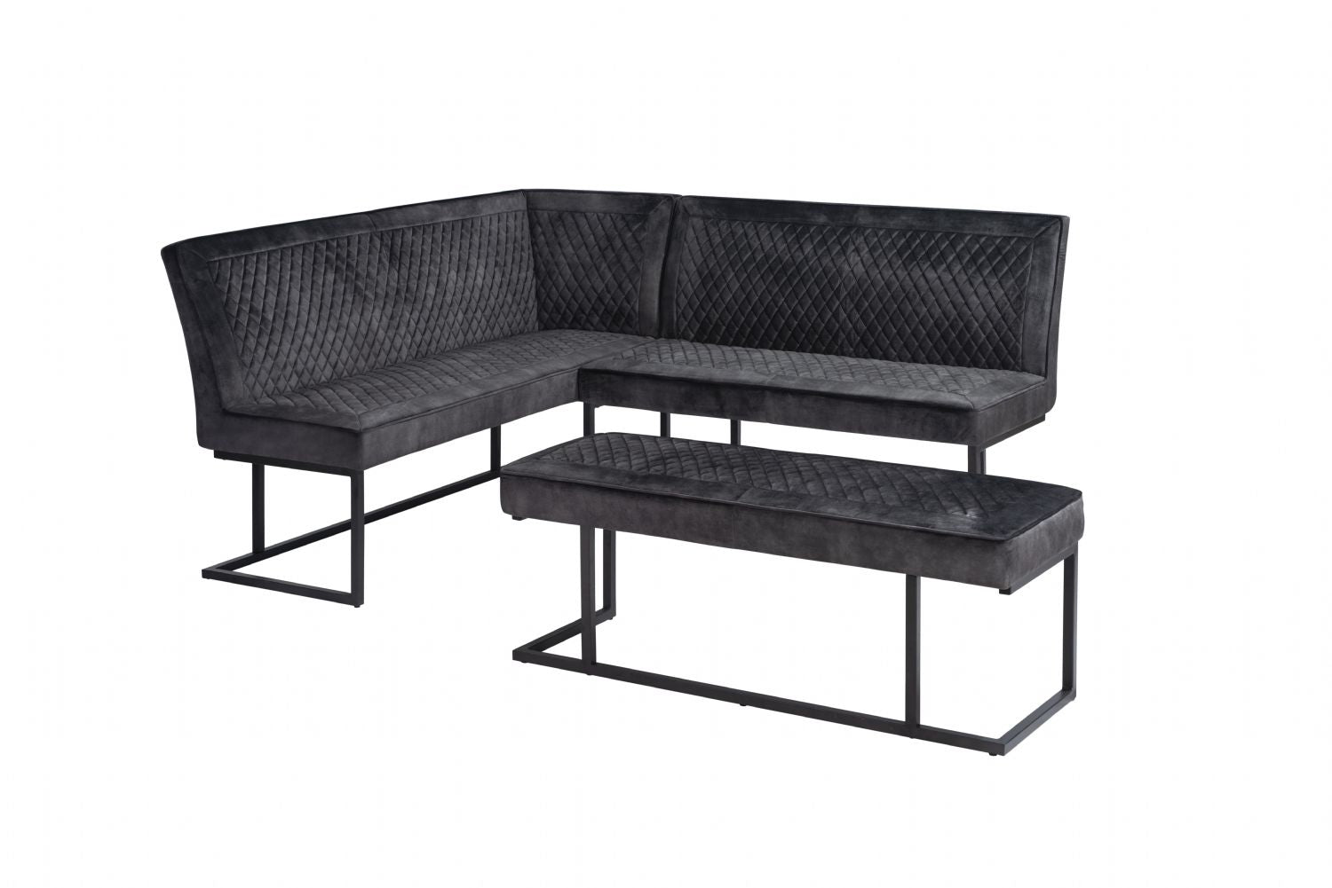 Modern Dark Grey Velvet Fabric Corner Sofa Dining Set with Black Iron Frame LHF - Home Furniture Interiors