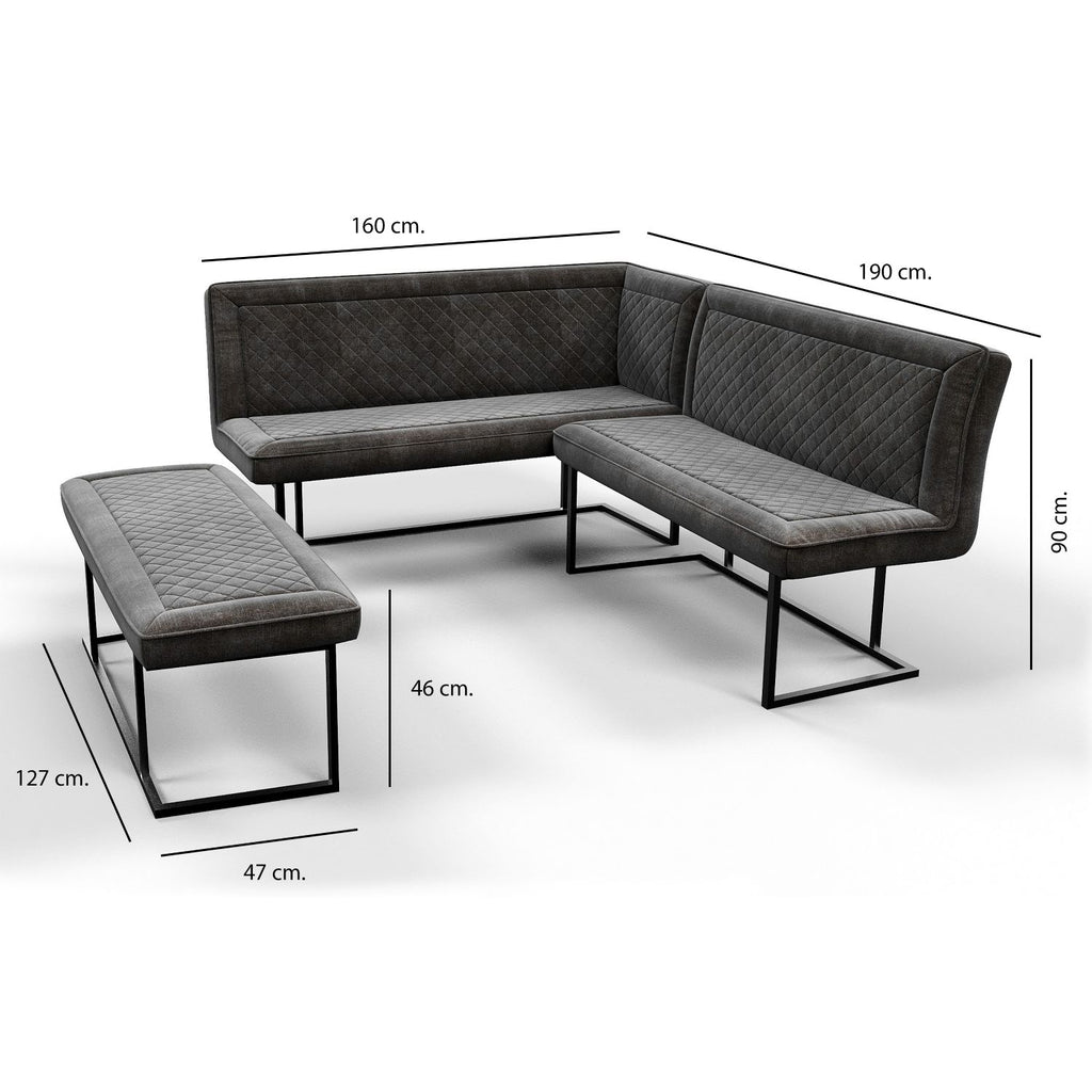 Modern Dark Grey Velvet Fabric Corner Sofa Dining Set with Black Iron Frame LHF - Home Furniture Interiors