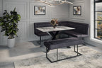 Modern Dark Grey Velvet Fabric Corner Sofa Dining Set with Black Iron Frame RHF