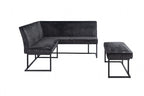 Modern Dark Grey Velvet Fabric Corner Sofa Dining Set with Black Iron Frame RHF - Home Furniture Interiors