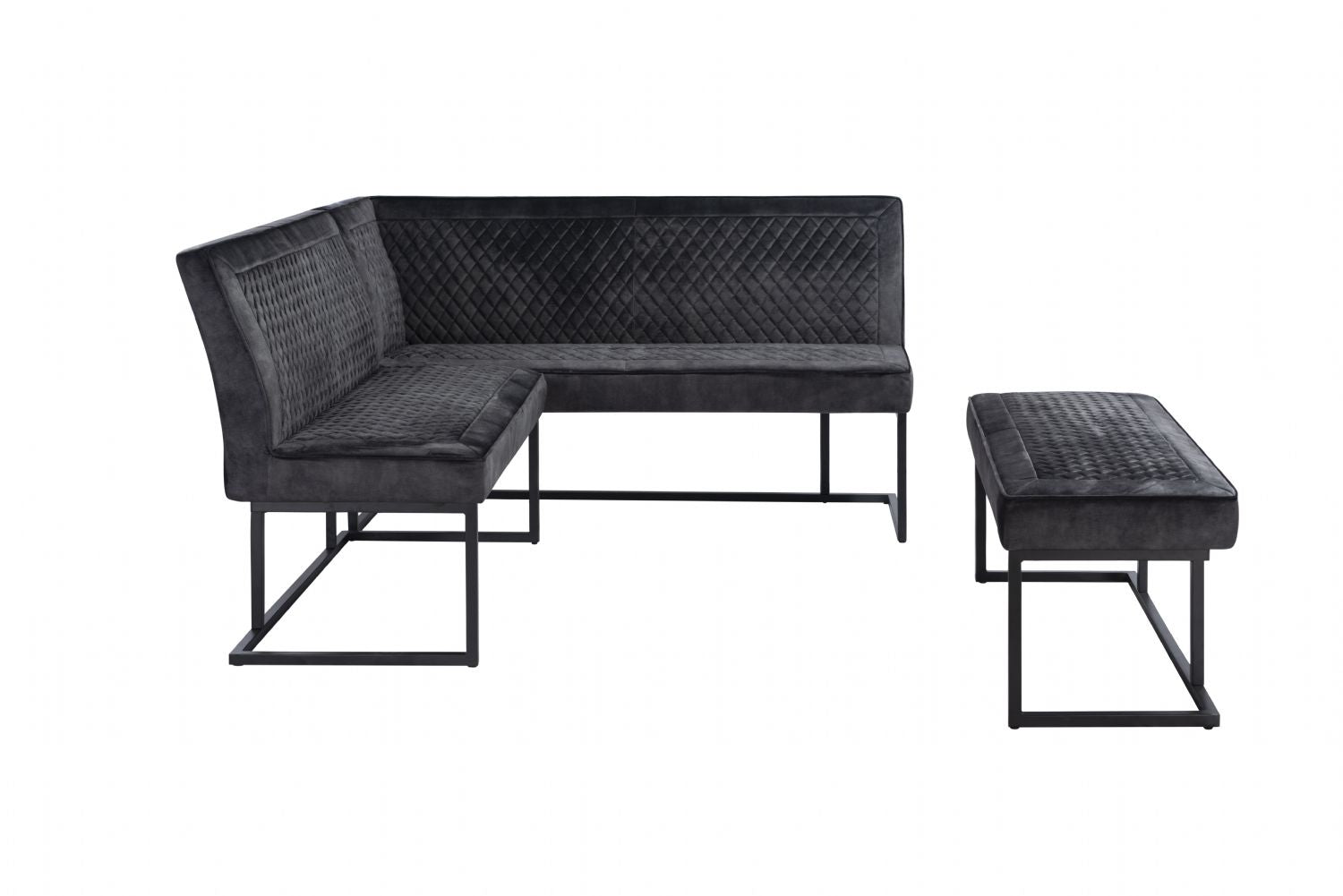 Modern Dark Grey Velvet Fabric Corner Sofa Dining Set with Black Iron Frame RHF - Home Furniture Interiors