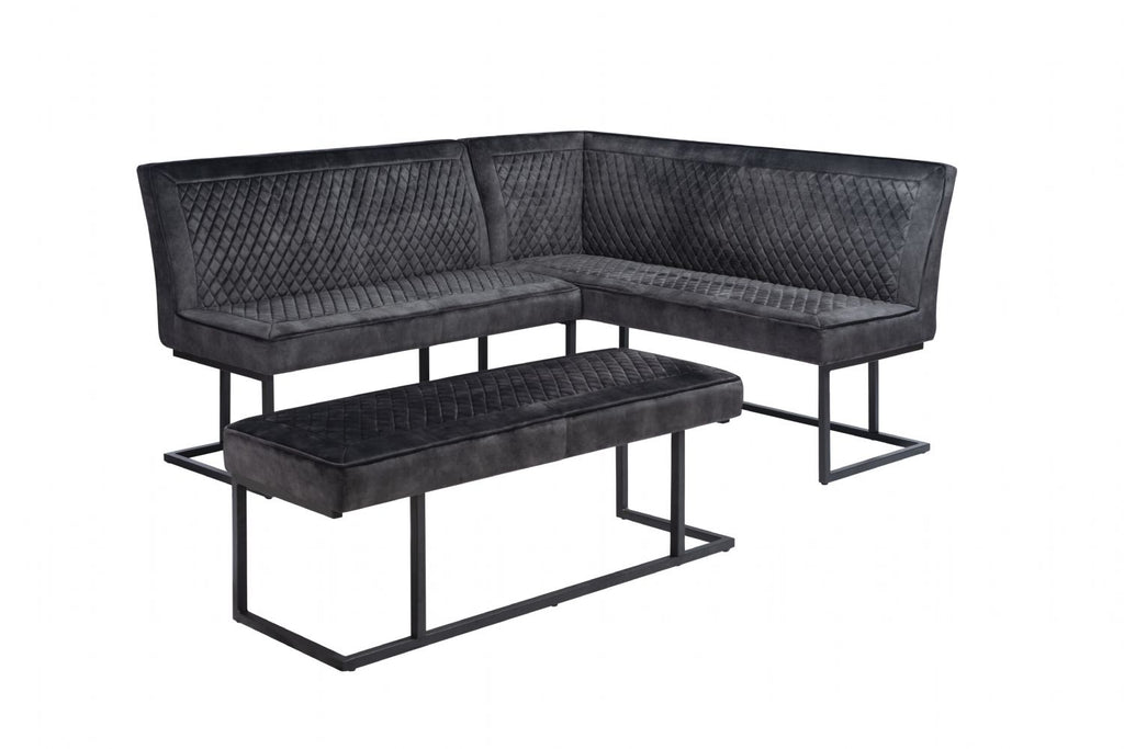 Modern Dark Grey Velvet Fabric Corner Sofa Dining Set with Black Iron Frame RHF - Home Furniture Interiors