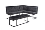 Modern Dark Grey Velvet Fabric Corner Sofa Dining Set with Black Iron Frame RHF - Home Furniture Interiors