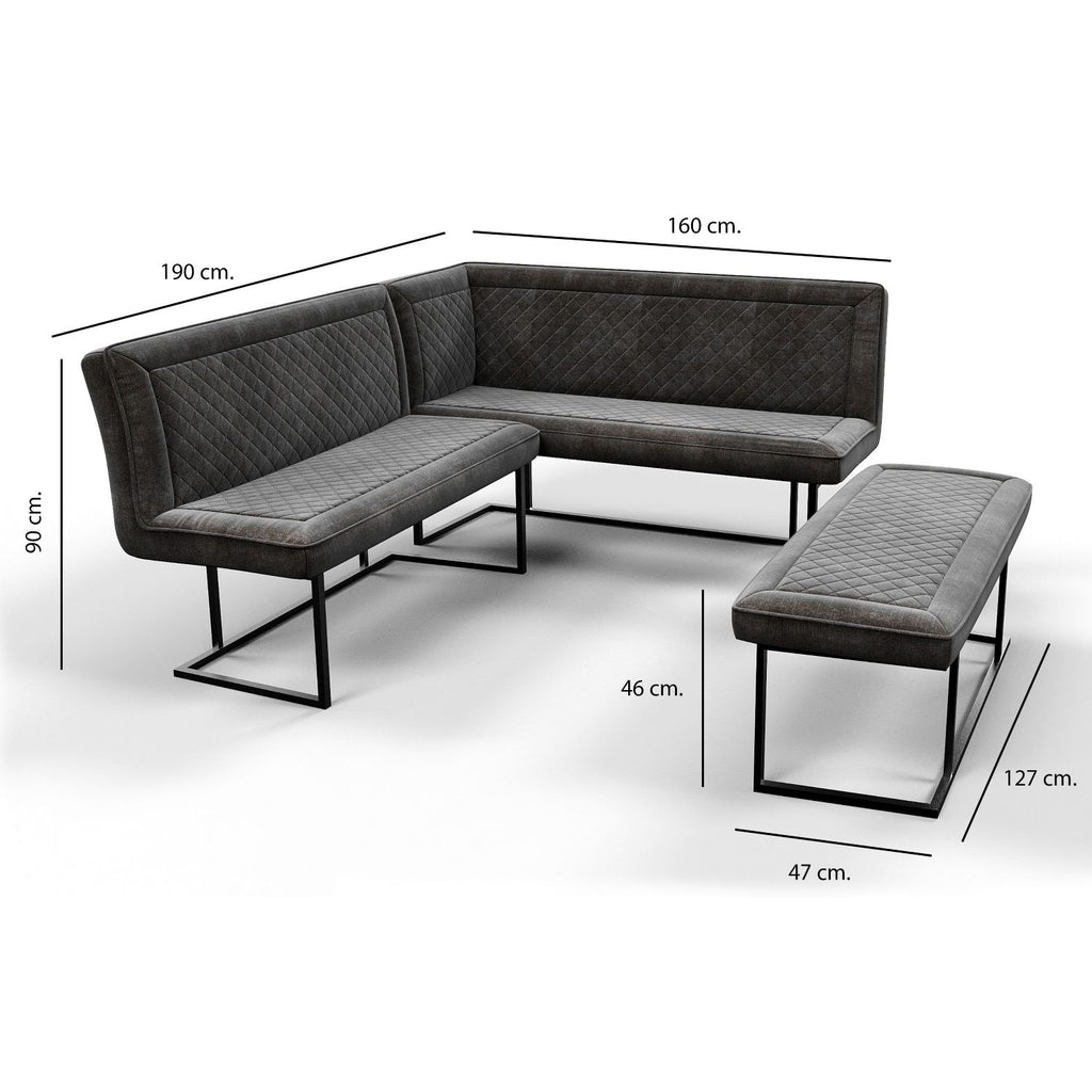 Modern Dark Grey Velvet Fabric Corner Sofa Dining Set with Black Iron Frame RHF - Home Furniture Interiors