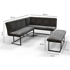 Modern Dark Grey Velvet Fabric Corner Sofa Dining Set with Black Iron Frame RHF - Home Furniture Interiors