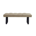 Modern Quilted Taupe Upholstered Low Dining Bench with Black Metal Loop Legs