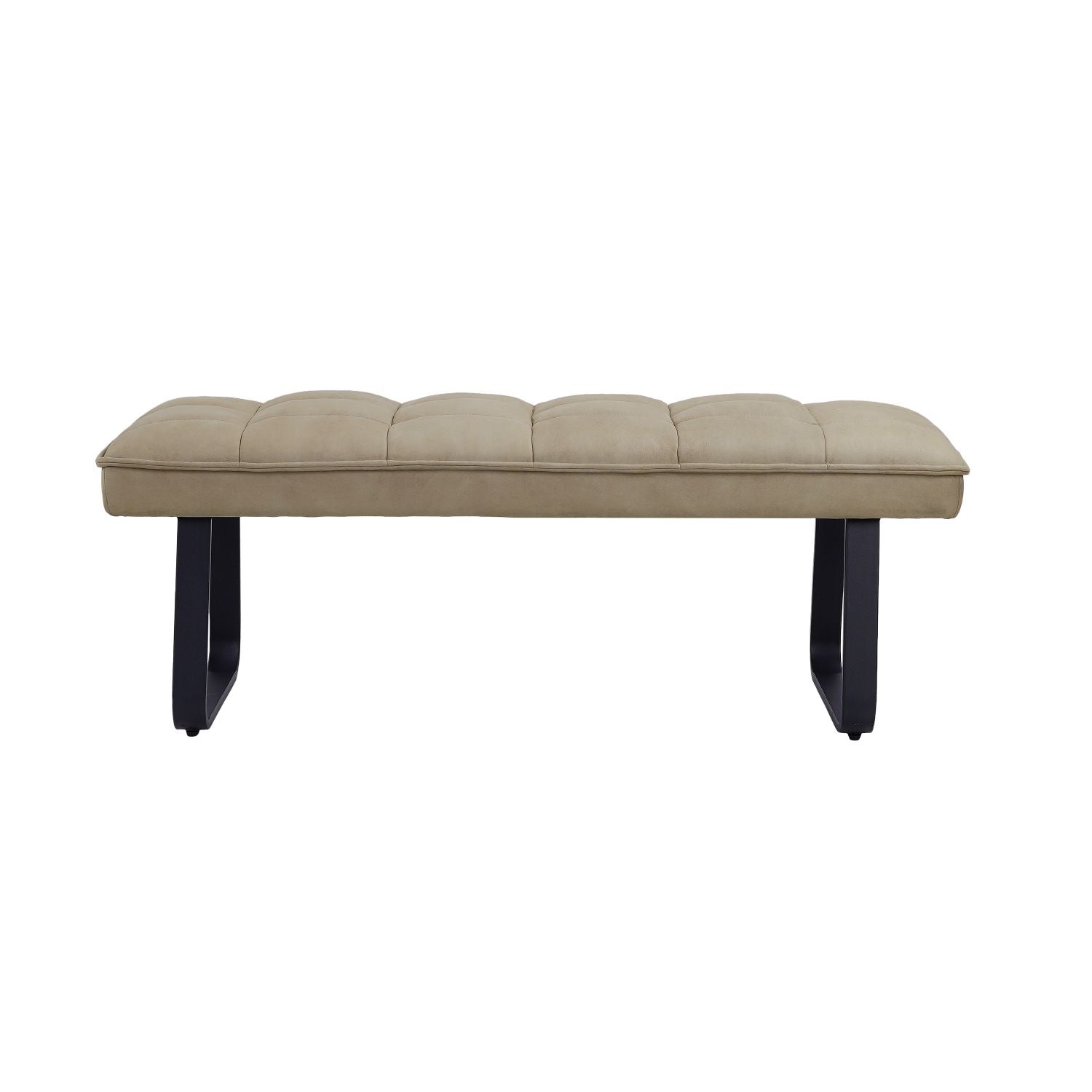 Modern Quilted Taupe Upholstered Low Dining Bench with Black Metal Loop Legs