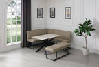 Modern Taupe PU Leather Corner Sofa Dining Set with Black Iron Frame LHF