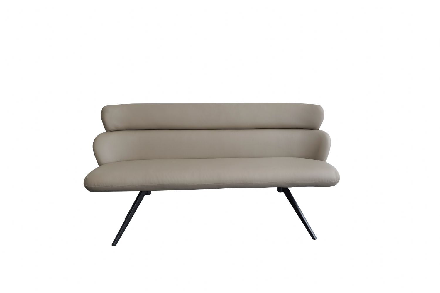 Modern Taupe PU Upholstered High Back Dining Bench with Black Iron Legs