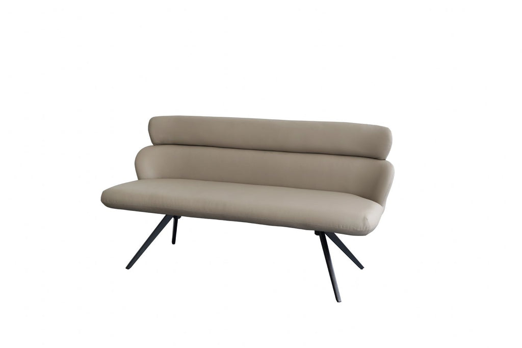 Modern Taupe PU Upholstered High Back Dining Bench with Black Iron Legs - Home Furniture Interiors