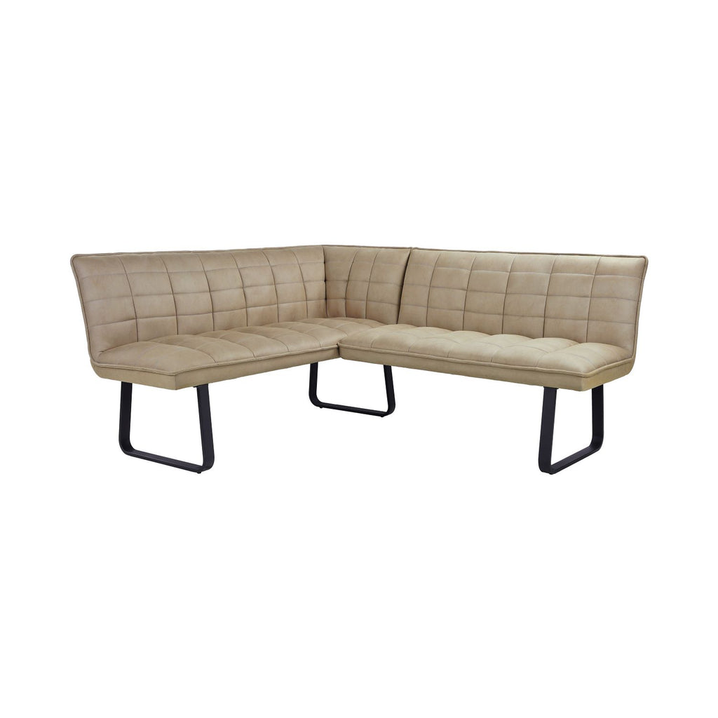 Modern Taupe Quilted Fabric Upholstered LHF Corner Sofa with Black Iron Legs - Home Furniture Interiors