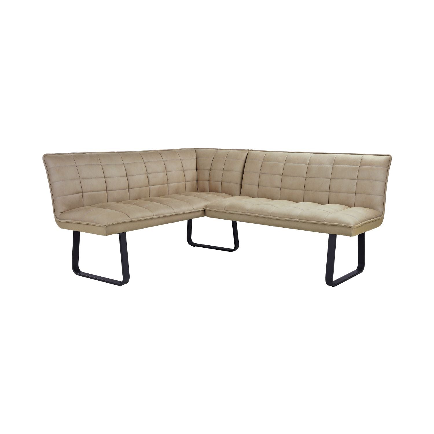 Modern Taupe Quilted Fabric Upholstered LHF Corner Sofa with Black Iron Legs - Home Furniture Interiors