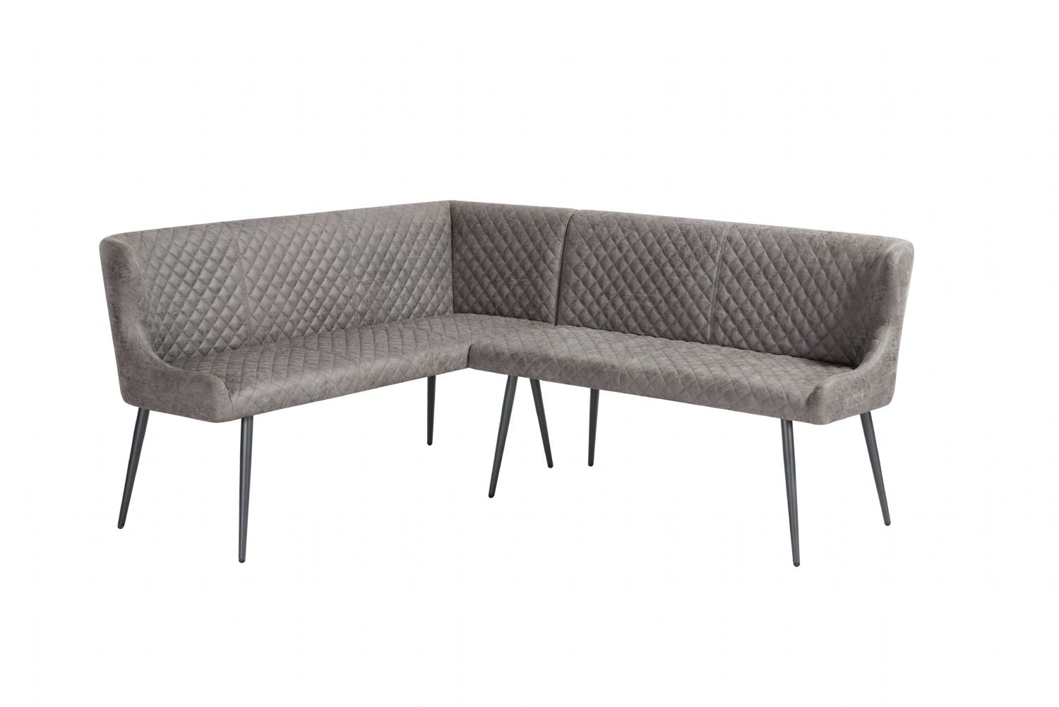 Vintage Grey Quilted Fabric Upholstered Corner Sofa LHF with Slim Iron Legs - Home Furniture Interiors