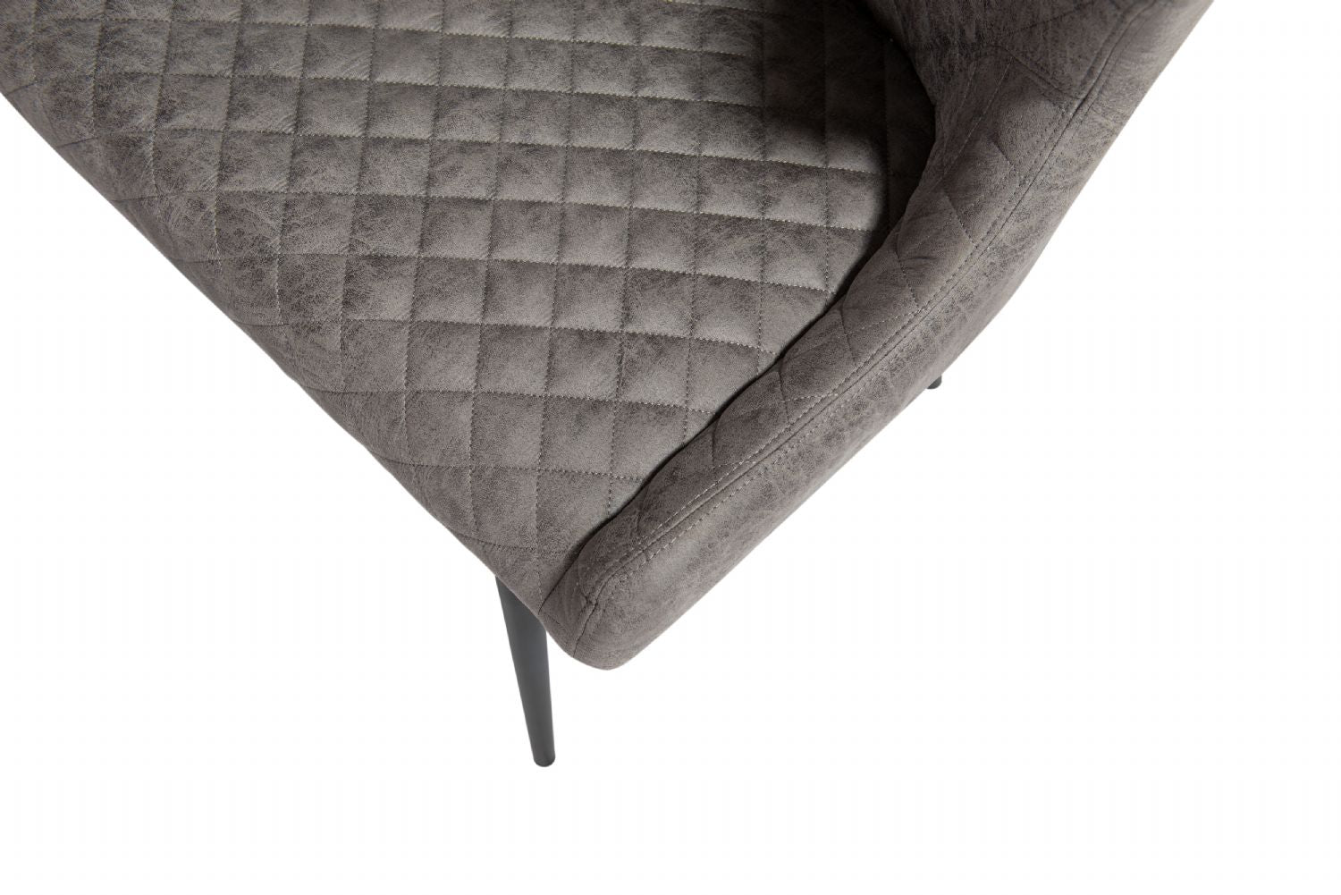 Vintage Grey Quilted Fabric Upholstered Corner Sofa LHF with Slim Iron Legs - Home Furniture Interiors