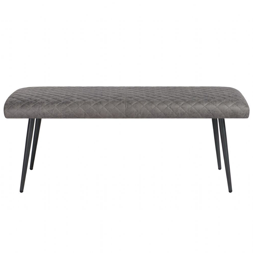 Vintage Grey Upholstered Small Dining Bench with Black Metal Tapered Legs