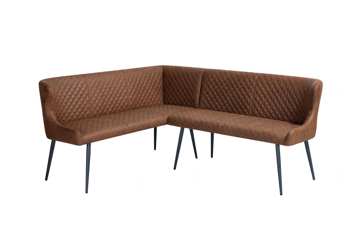 Vintage Tan Quilted Fabric Upholstered Corner Sofa LHF with Slim Iron Legs - Home Furniture Interiors