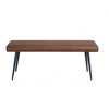 Vintage Tan Upholstered Small Dining Bench with Black Metal Tapered Legs