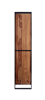 Industrial Sheesham Wood and Black Iron Tall Bookcase with Three Drawers - Home Furniture Interiors