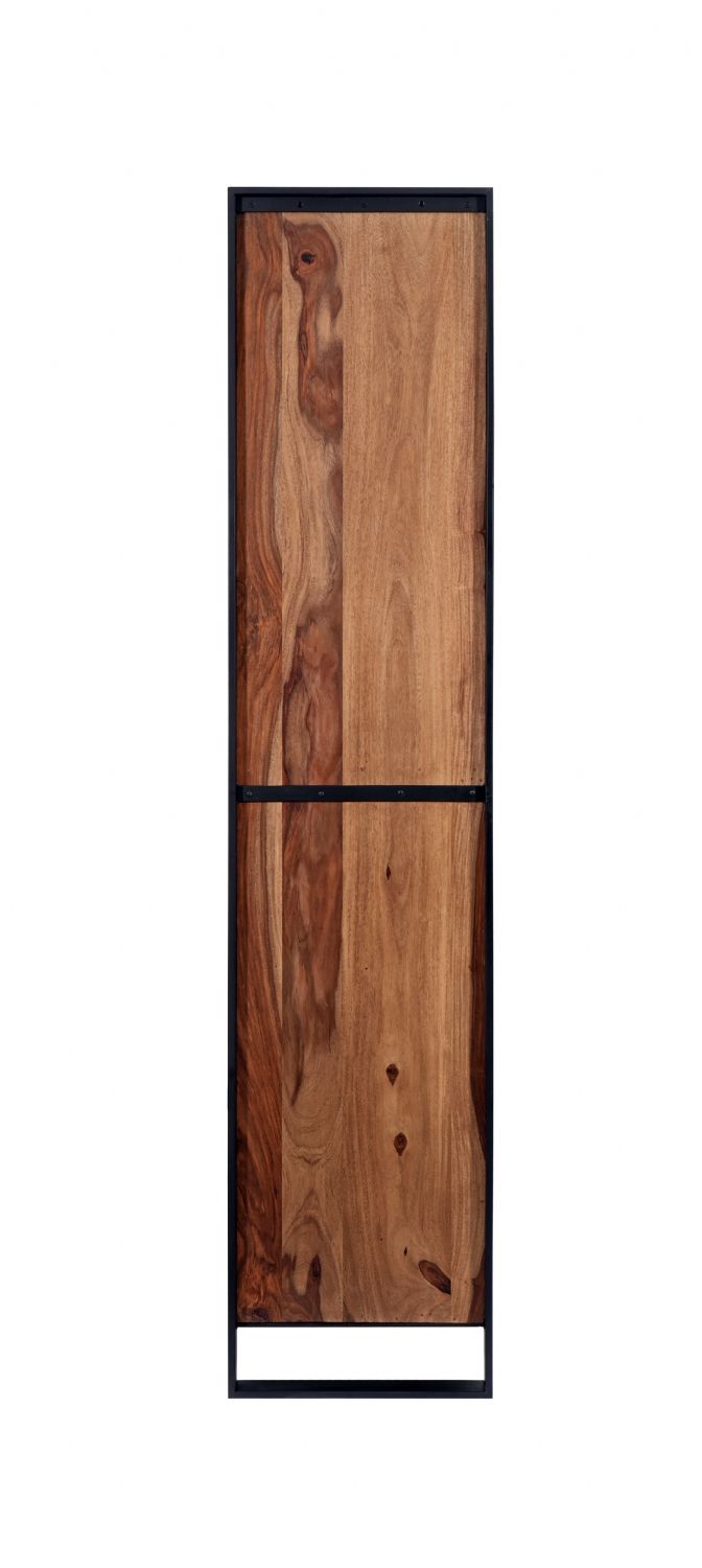 Industrial Sheesham Wood and Black Iron Tall Bookcase with Three Drawers - Home Furniture Interiors
