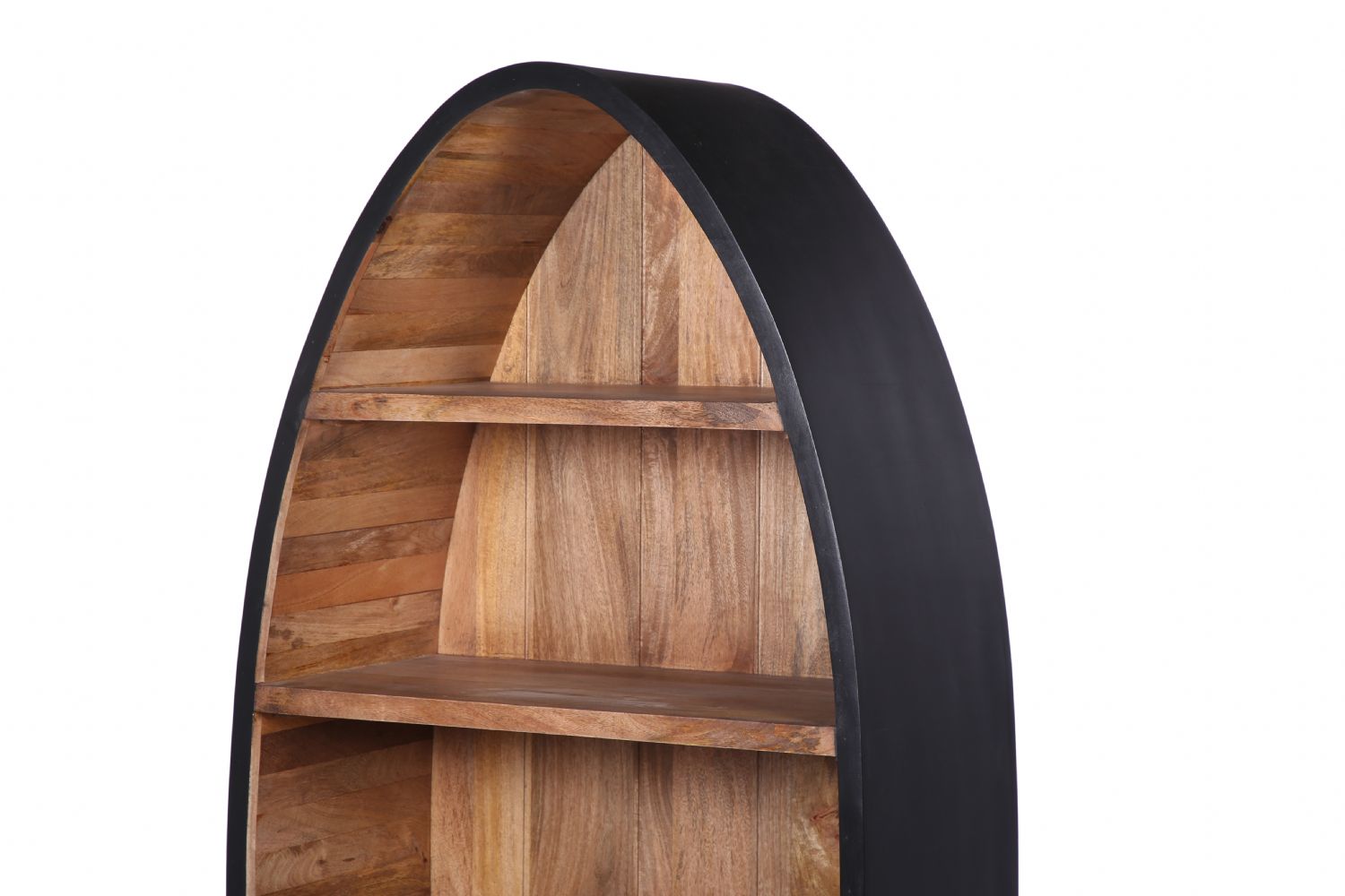Modern Mango Wood Oval 4 Shelf Bookcase with Sculpted Black Frame - Home Furniture Interiors