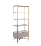 White Marble and Gold Metal Bookshelf with Fluted Mango Wood Base - Home Furniture Interiors