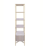 White Marble and Gold Metal Bookshelf with Fluted Mango Wood Base - Home Furniture Interiors