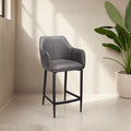 Vintage Grey Fabric Upholstered Bar Stool with Black Metal Legs