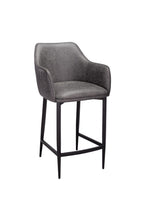 Gray bar stool with black legs on a white background
