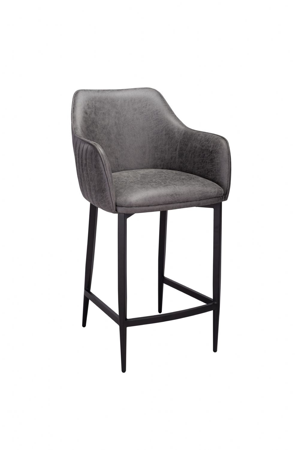 Gray bar stool with black legs on a white background