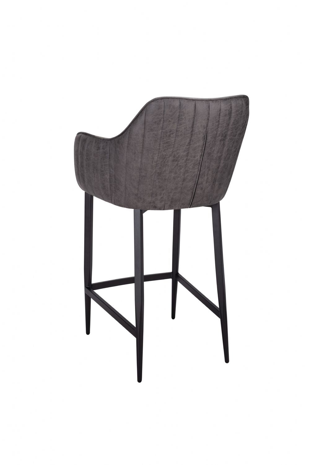 Gray bar stool with black legs on a white background