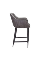 Vintage Grey Fabric Upholstered Bar Stool with Black Metal Legs - Home Furniture Interiors