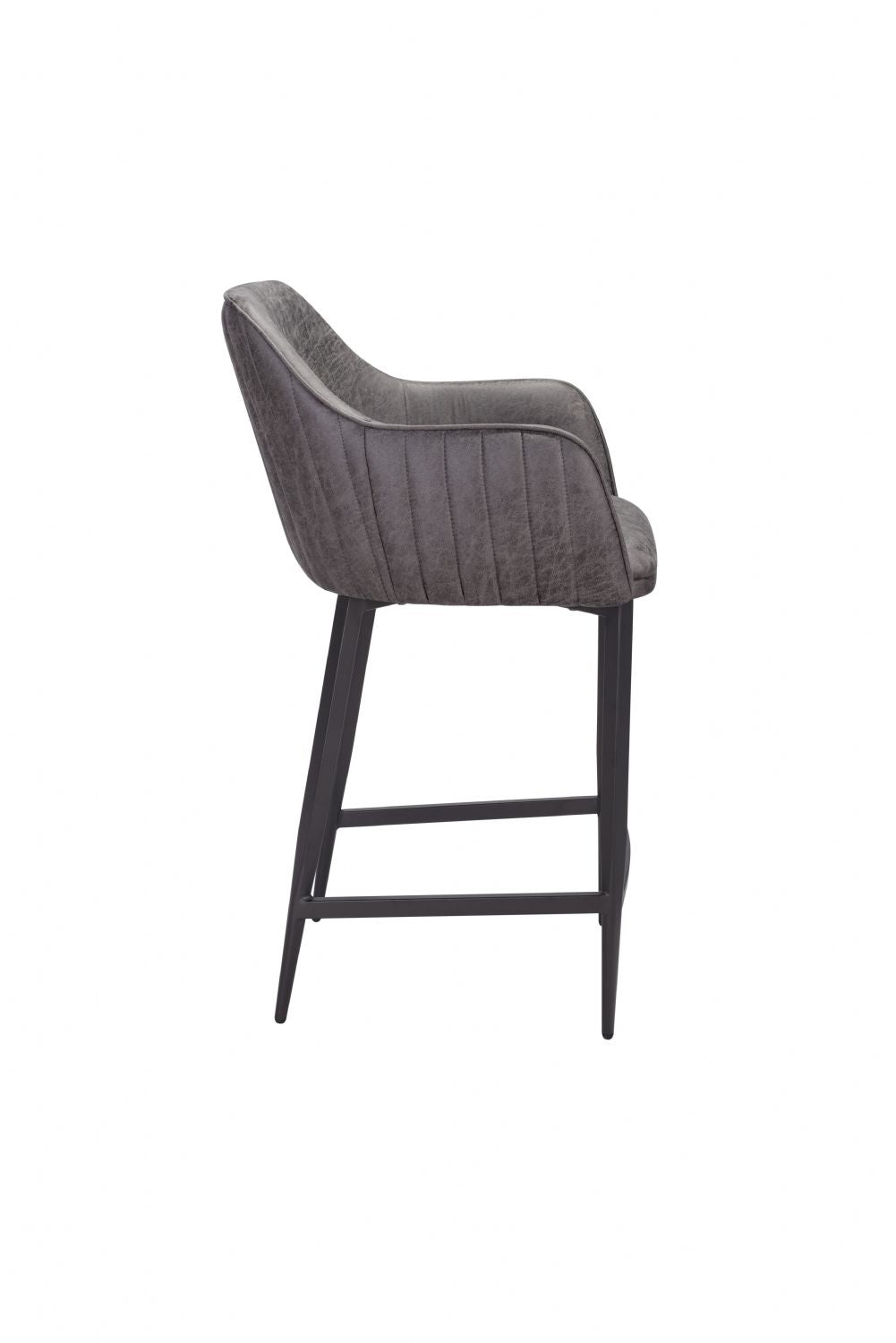 Vintage Grey Fabric Upholstered Bar Stool with Black Metal Legs - Home Furniture Interiors