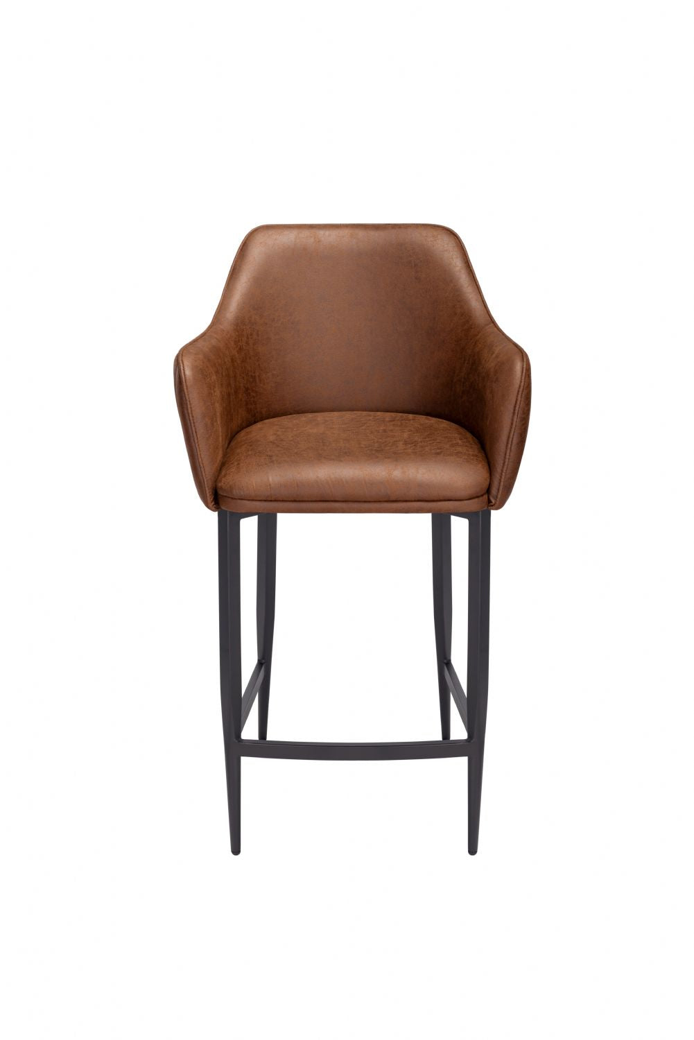 Vintage Tan Fabric Upholstered Bar Stool with Black Metal Legs - Home Furniture Interiors