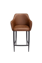 Vintage Tan Fabric Upholstered Bar Stool with Black Metal Legs - Home Furniture Interiors